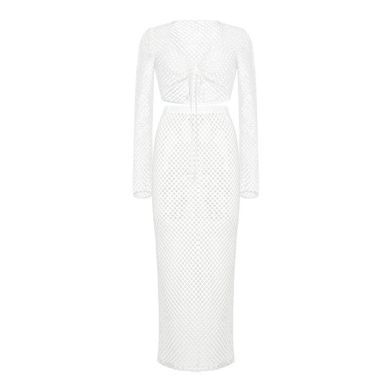 Faith – Long Knit Maxi Dress with Lace and Mesh