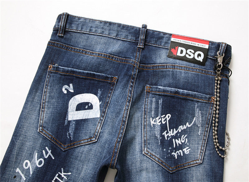 Eddie – Slim Fit Men's Jeans with Zippers and Distressed Details