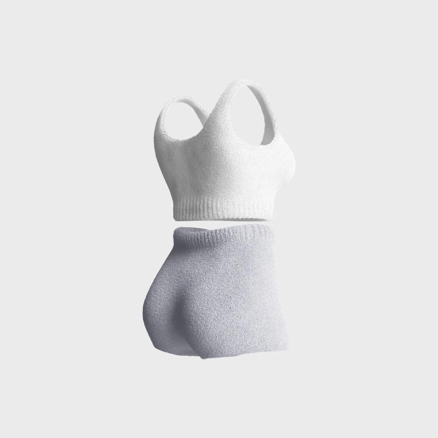 Lauren – Three-Piece Plush Set with Spaghetti Strap Top and Shorts