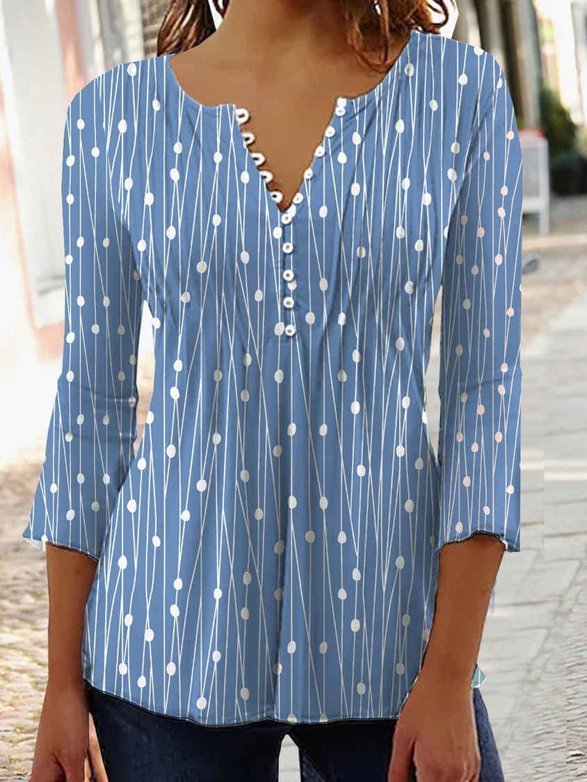 Abigail – Printed Long Sleeve Blouse with V-neck