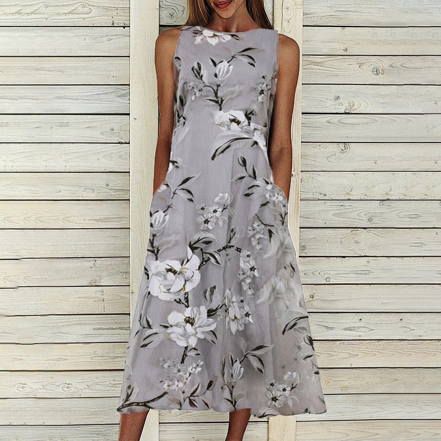 Joy – Floral Tunic Dress with Round Neck and A-Line Cut