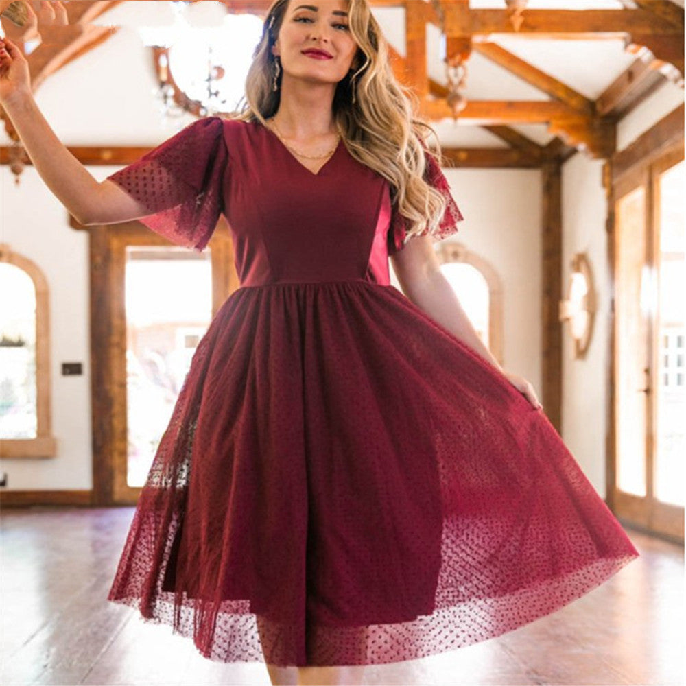 Michelle – Flowing Chiffon Long Sleeve V-Neck Sweet Tunic Dress