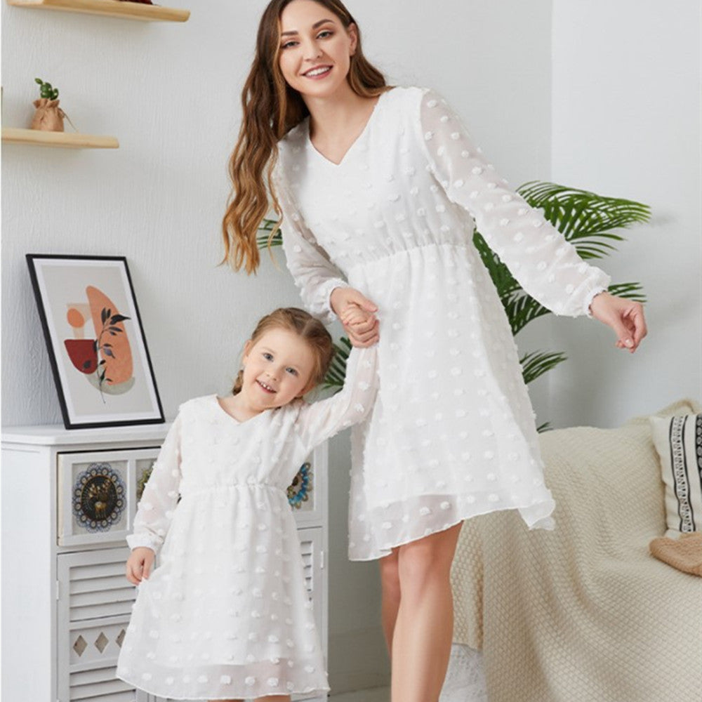 Michelle – Flowing Chiffon Long Sleeve V-Neck Sweet Tunic Dress