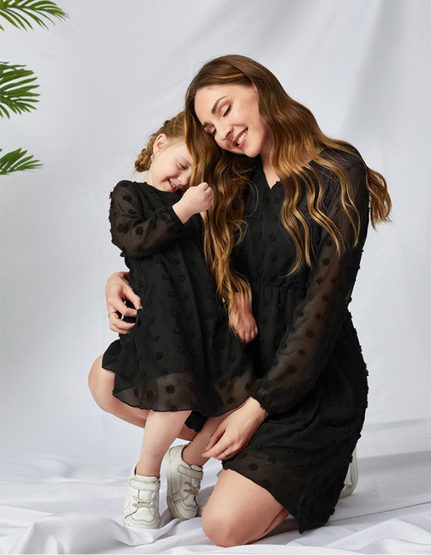 Michelle – Flowing Chiffon Long Sleeve V-Neck Sweet Tunic Dress