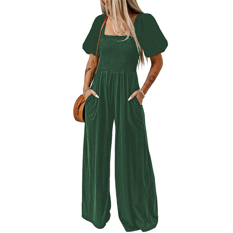 Holly – Women's Jumpsuit with Square Neckline and Short Sleeves
