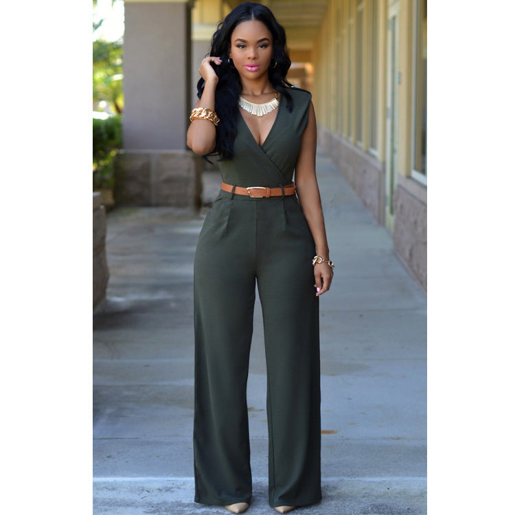 Louise – High-Waist V-Neck Wide-Leg Jumpsuit with Belt