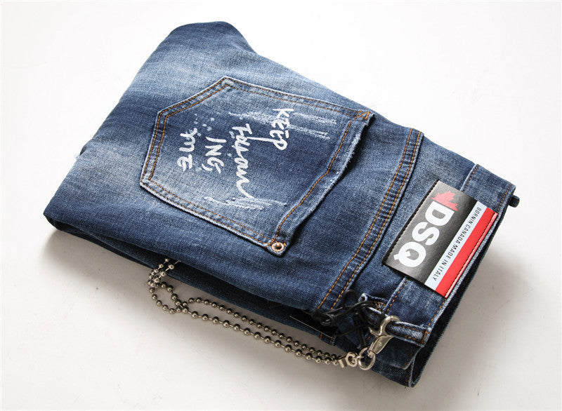 Eddie – Slim Fit Men's Jeans with Zippers and Distressed Details