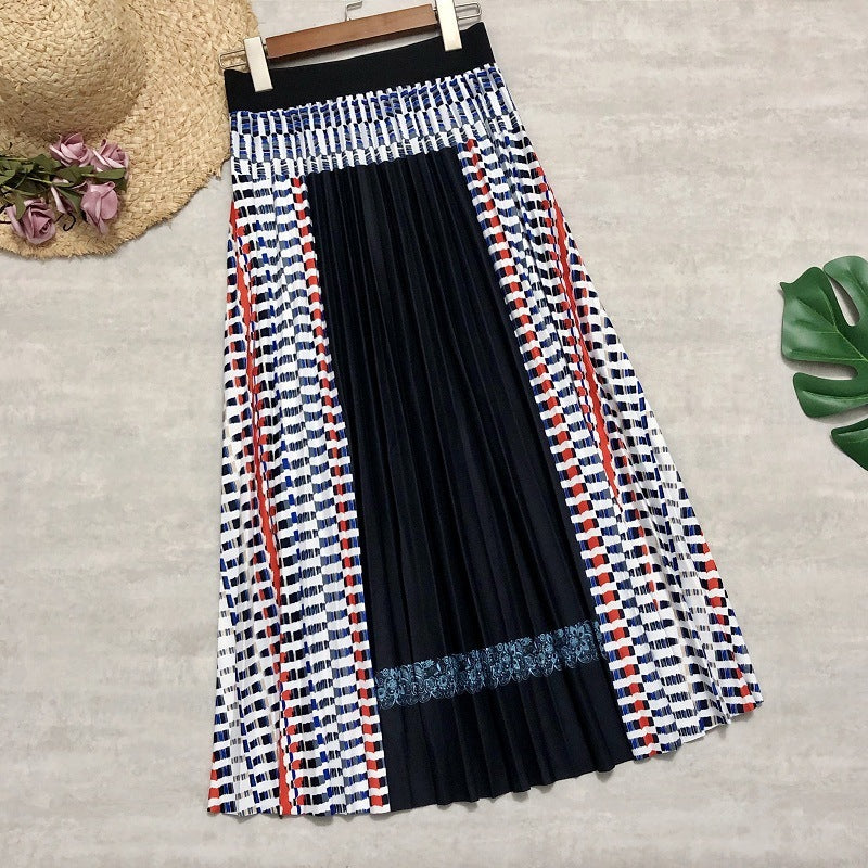 Anne – Bohemian Pleated Skirt with Check Pattern
