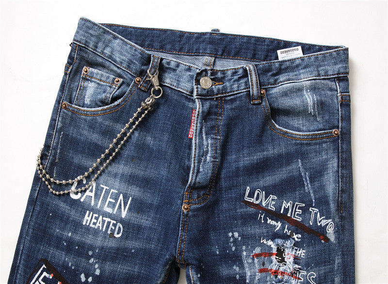 Eddie – Slim Fit Men's Jeans with Zippers and Distressed Details