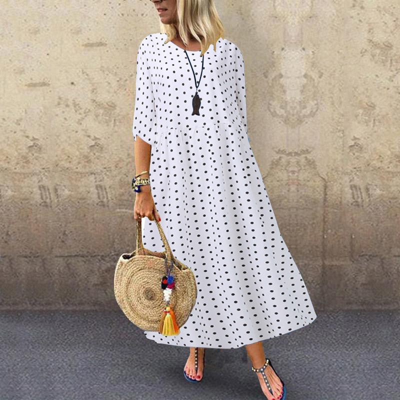 Clara – Elegant Polka Dot Mid Sleeve Women's Tunic Dress
