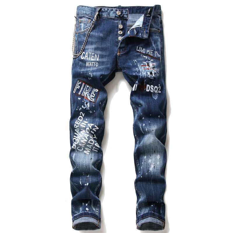 Eddie – Slim Fit Men's Jeans with Zippers and Distressed Details
