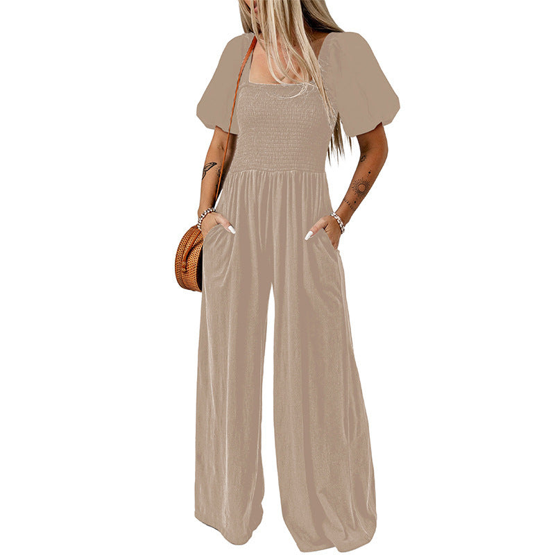 Holly – Women's Jumpsuit with Square Neckline and Short Sleeves