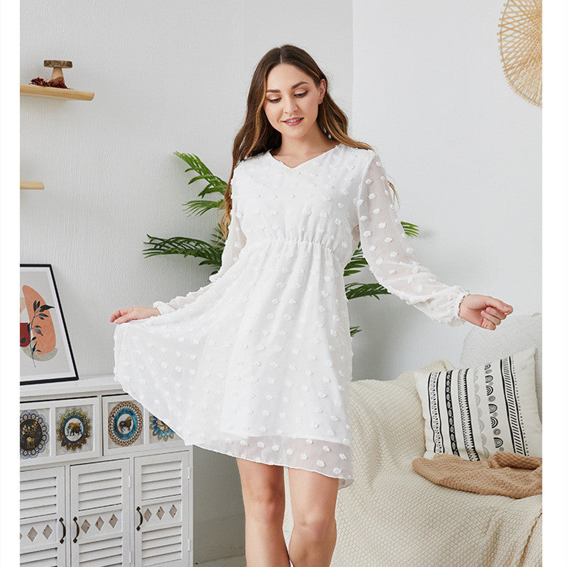 Michelle – Flowing Chiffon Long Sleeve V-Neck Sweet Tunic Dress