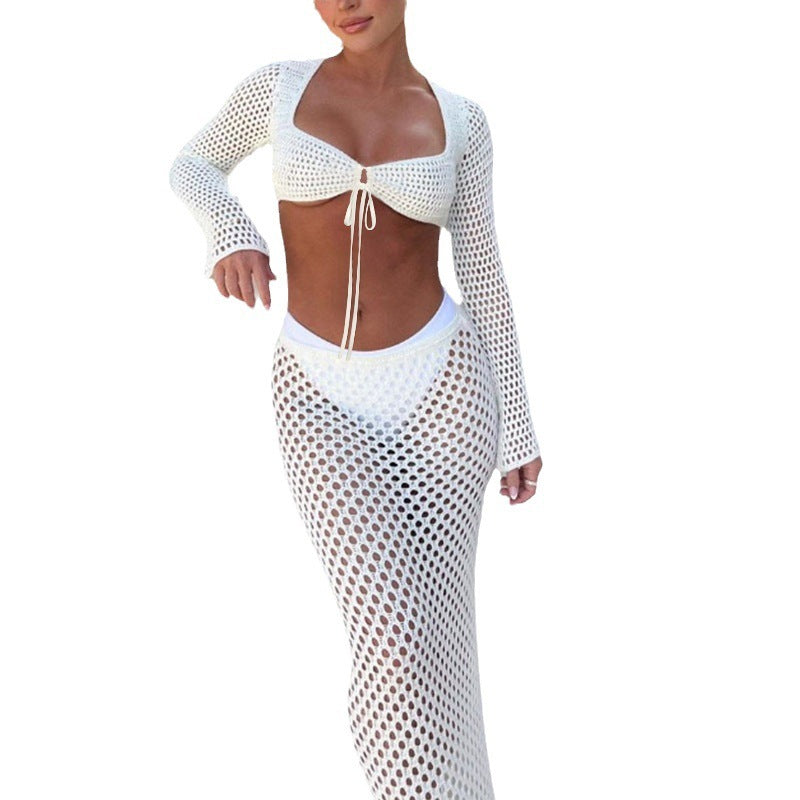 Faith – Long Knit Maxi Dress with Lace and Mesh