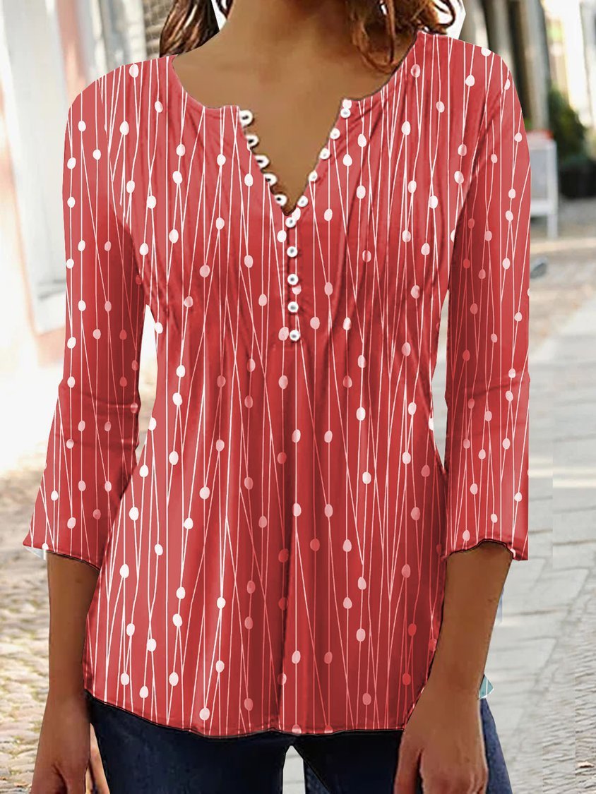Abigail – Printed Long Sleeve Blouse with V-neck