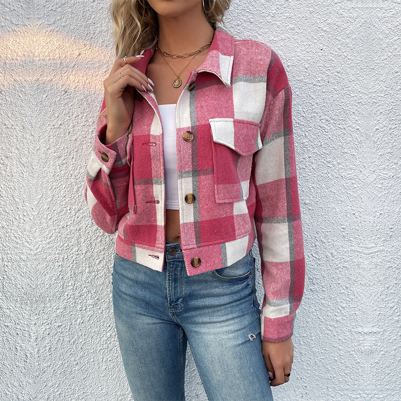 Esme – Checkered Women's Short Coat with Pockets