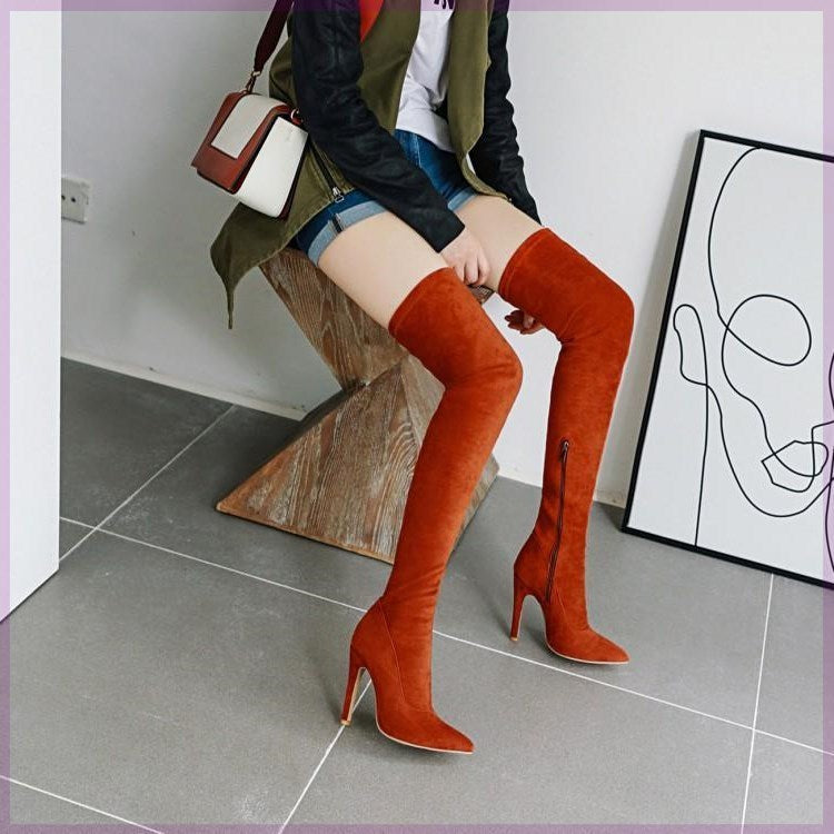 Margaret – Red Over-the-Knee Stretch Boots for Women