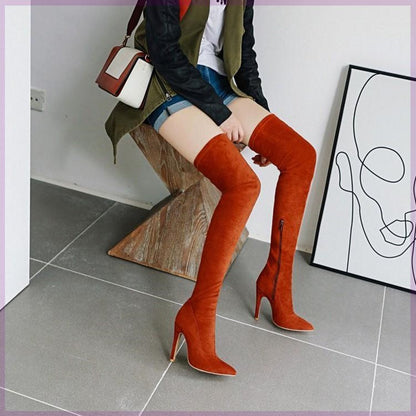 Margaret – Red Over-the-Knee Stretch Boots for Women