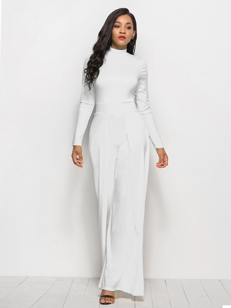 Rebecca – Wide-Leg Jumpsuit with Round Neck and Long Sleeves
