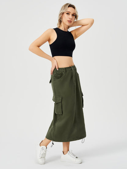Donna – Long Women's Cargo Skirt with High Waist and Front Slit