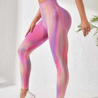 Susan – Seamless High-Waisted Yoga Pants with Aurora Tie-Dye Print