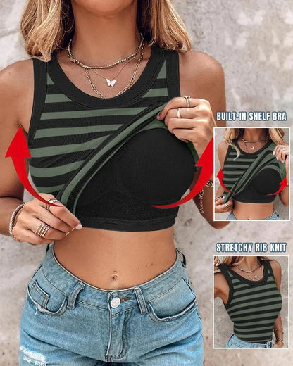 Sarah – Slim Striped Tank Top with Bralette