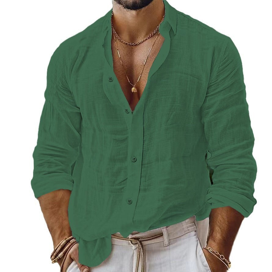 Henry – Cotton-Linen Shirt with Solid Color and Long Sleeves
