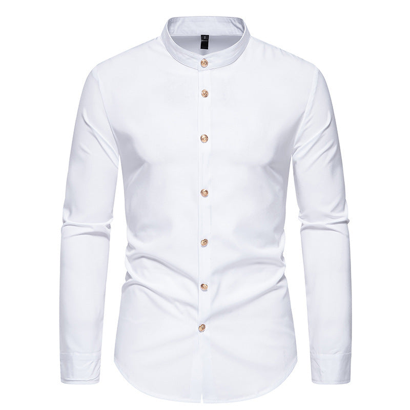 Ben – Men's Solid Party Shirt with Metal Buttons and Long Sleeves