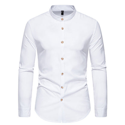 Ben – Men's Solid Party Shirt with Metal Buttons and Long Sleeves