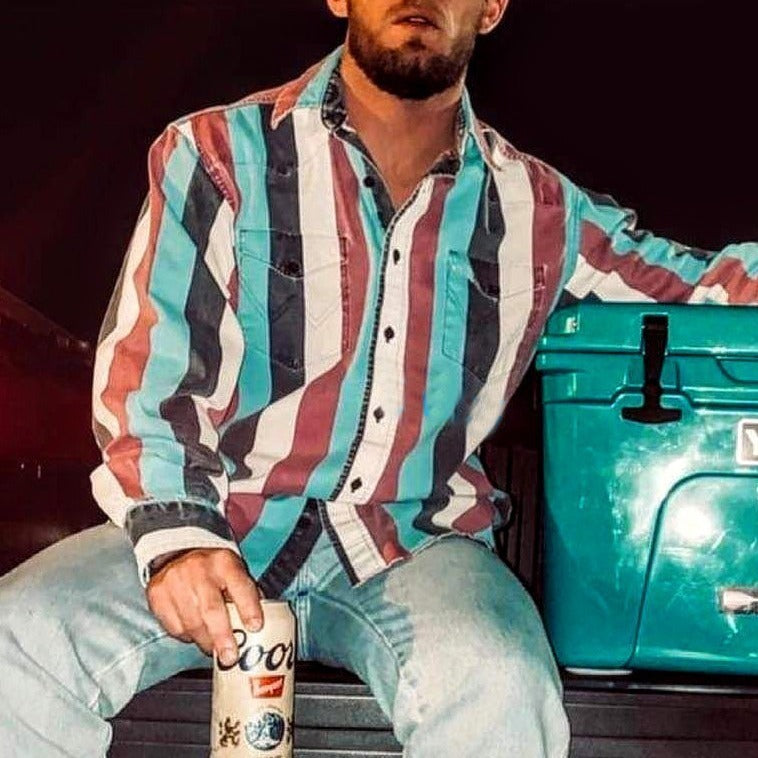 Ricky – Casual Men's Shirt with Retro Print and Long Sleeves