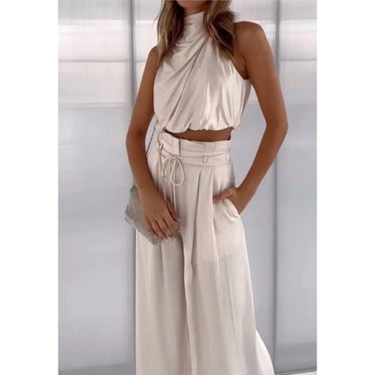 Carly – Fashionable Sleeveless Top and Wide Leg Pants Set