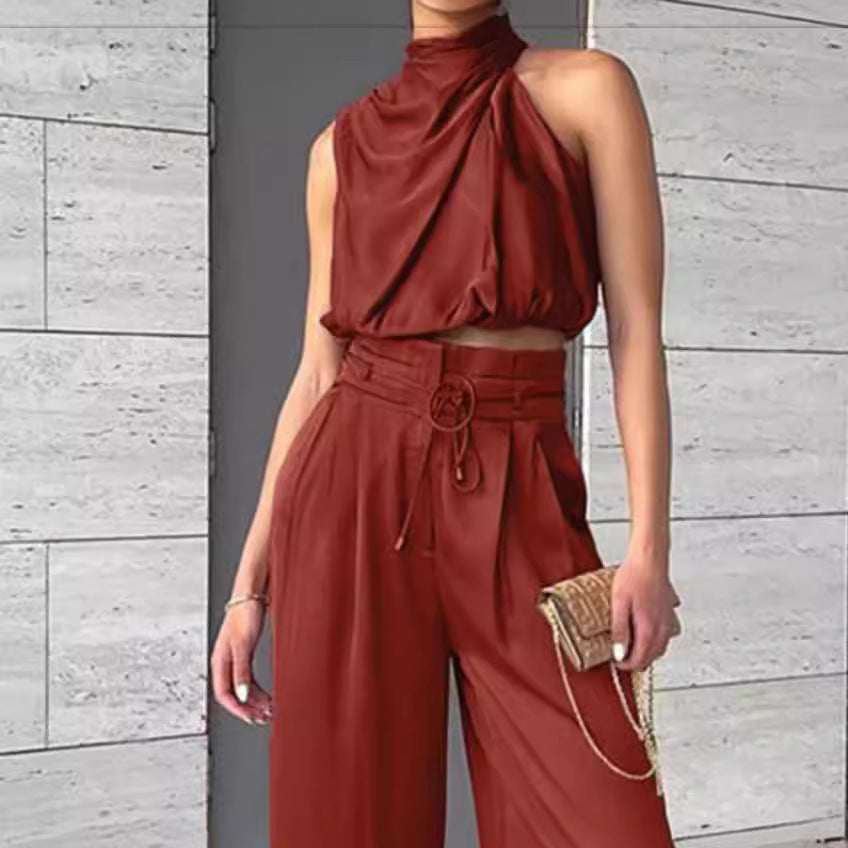 Carly – Fashionable Sleeveless Top and Wide Leg Pants Set