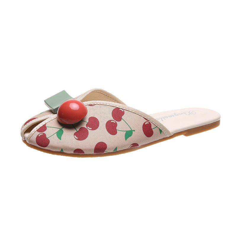 Margaret – Flat Women's Beach Slippers with Cherry Toe Cap
