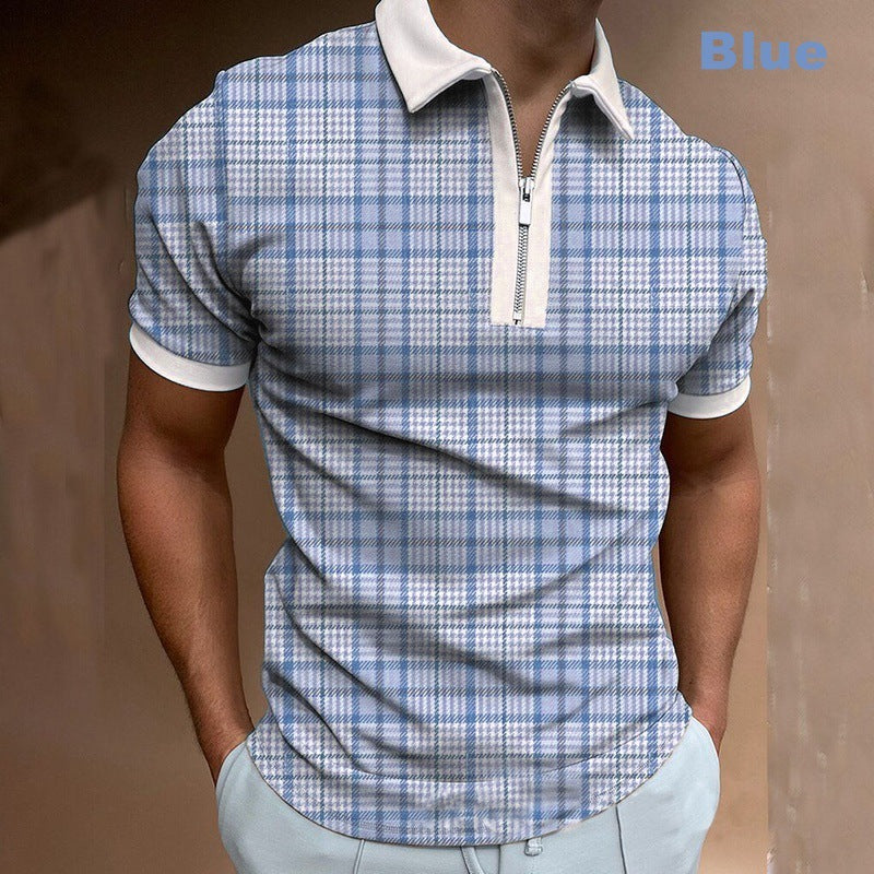 Kevin – Men's Polo Shirt with Zipper and Check Pattern