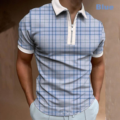 Kevin – Men's Polo Shirt with Zipper and Check Pattern