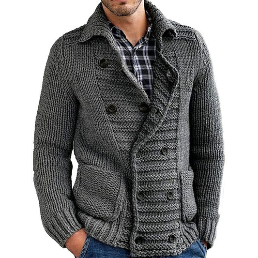 Lionel – Solid Men's Sweater with Lapel and Cardigan Design