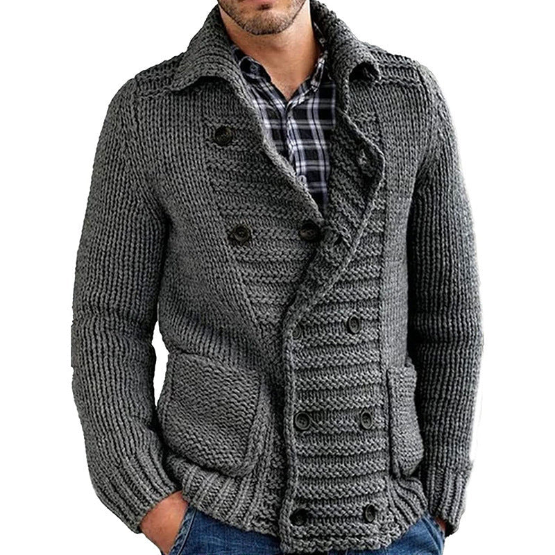 Lionel – Solid Men's Sweater with Lapel and Cardigan Design