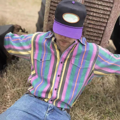 Ricky – Casual Men's Shirt with Retro Print and Long Sleeves