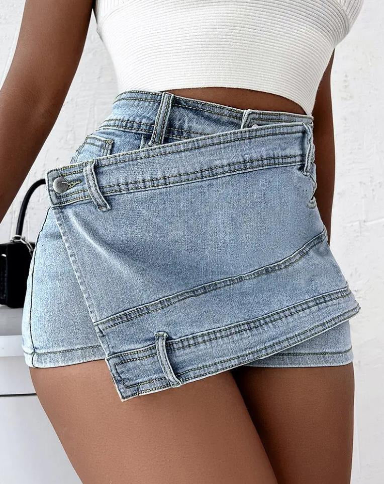 Shirley – Y2K Street Vintage Denim Shorts with Asymmetric Hem