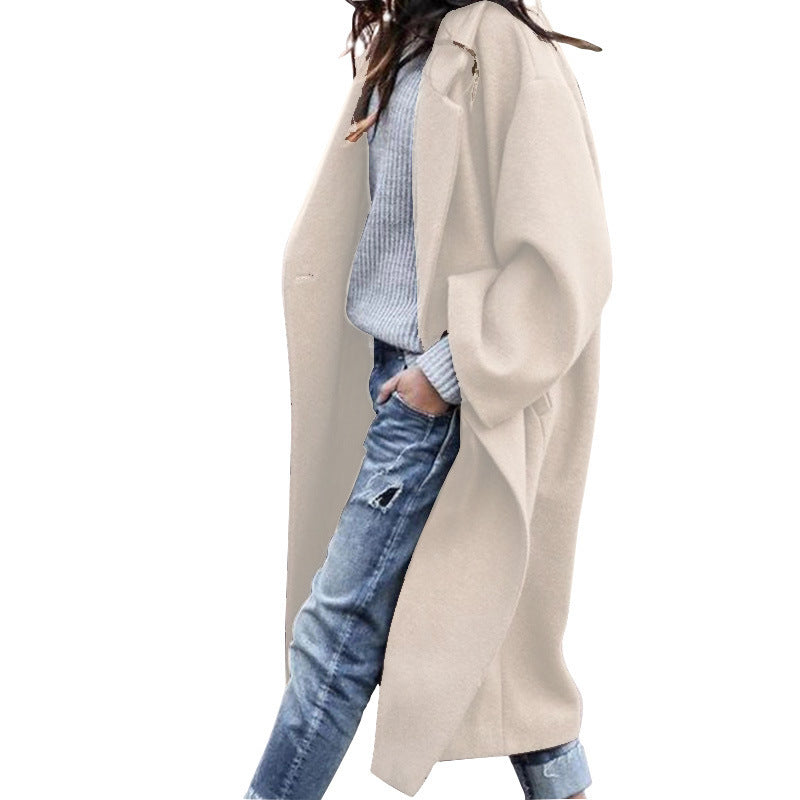 Stephanie – Long Women's Coat with Pockets and Wool Fabric
