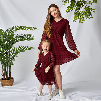 Michelle – Flowing Chiffon Long Sleeve V-Neck Sweet Tunic Dress