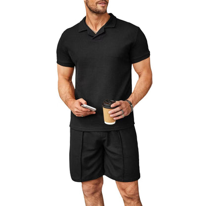 Will – Men's V-Neck Polo Shirt with Waffle Pattern