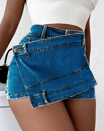 Shirley – Y2K Street Vintage Denim Shorts with Asymmetric Hem