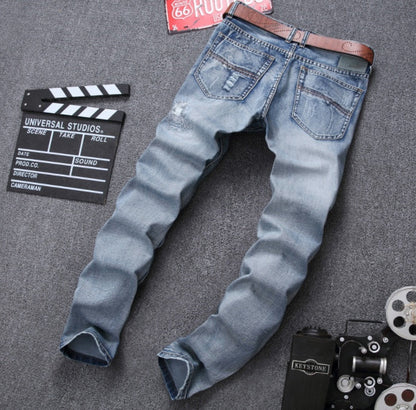 Damian – Slim Fit Men's Jeans with Rips in Light Blue