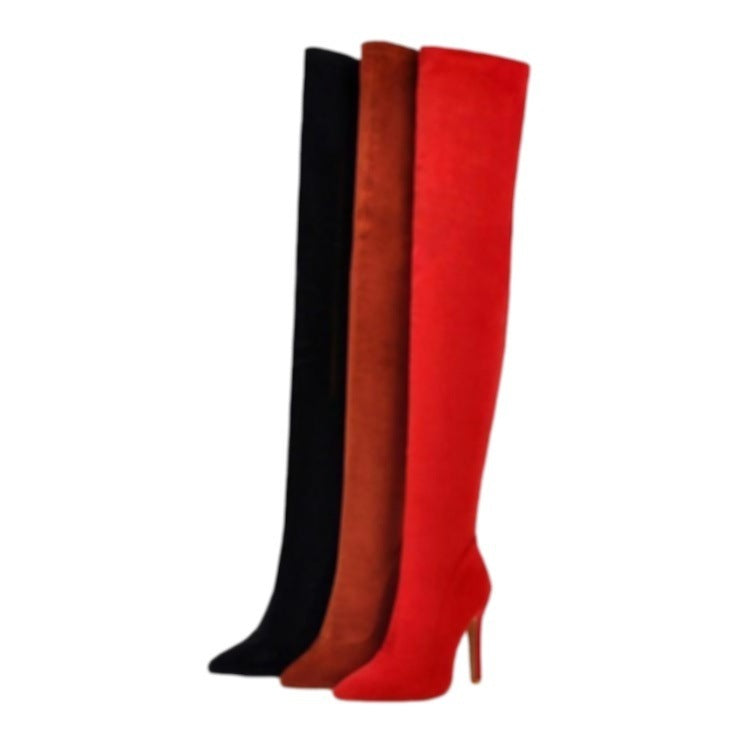 Margaret – Red Over-the-Knee Stretch Boots for Women