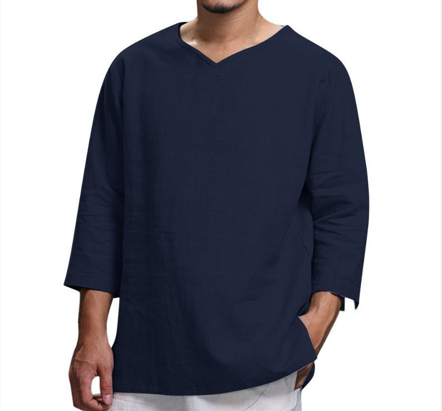 Tristan – Casual Men's Shirt in Cotton and Linen with V-Neck