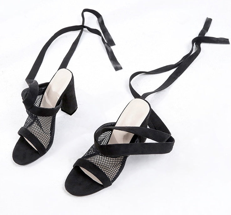 Ruth – High Heel Vegan Suede Sandals with Cross Straps and Lacing