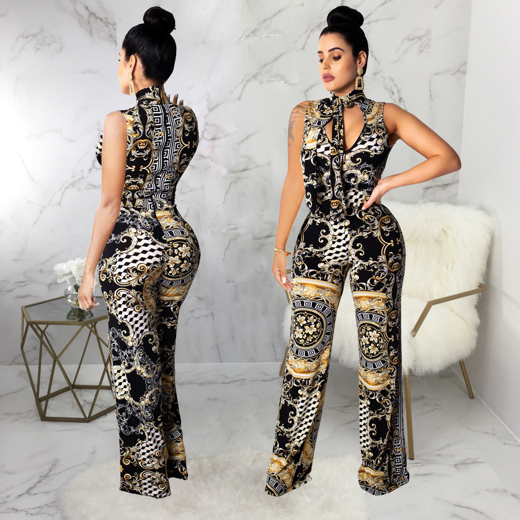 Helen – Sleeveless Women's Jumpsuit with Print
