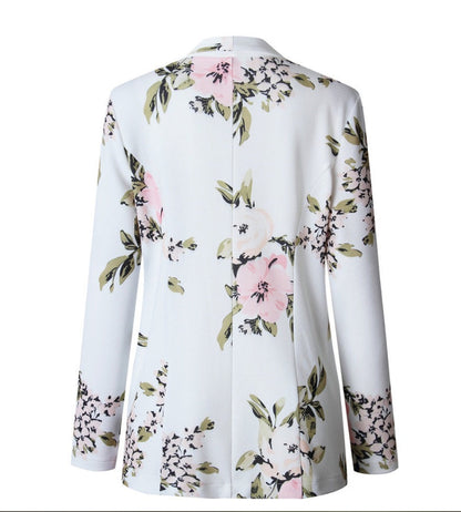 Rose – Long Women's Blazer with Floral Pattern and Pockets
