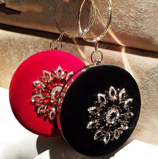 Michelle – Small Round Evening Bag with Diamond Ring